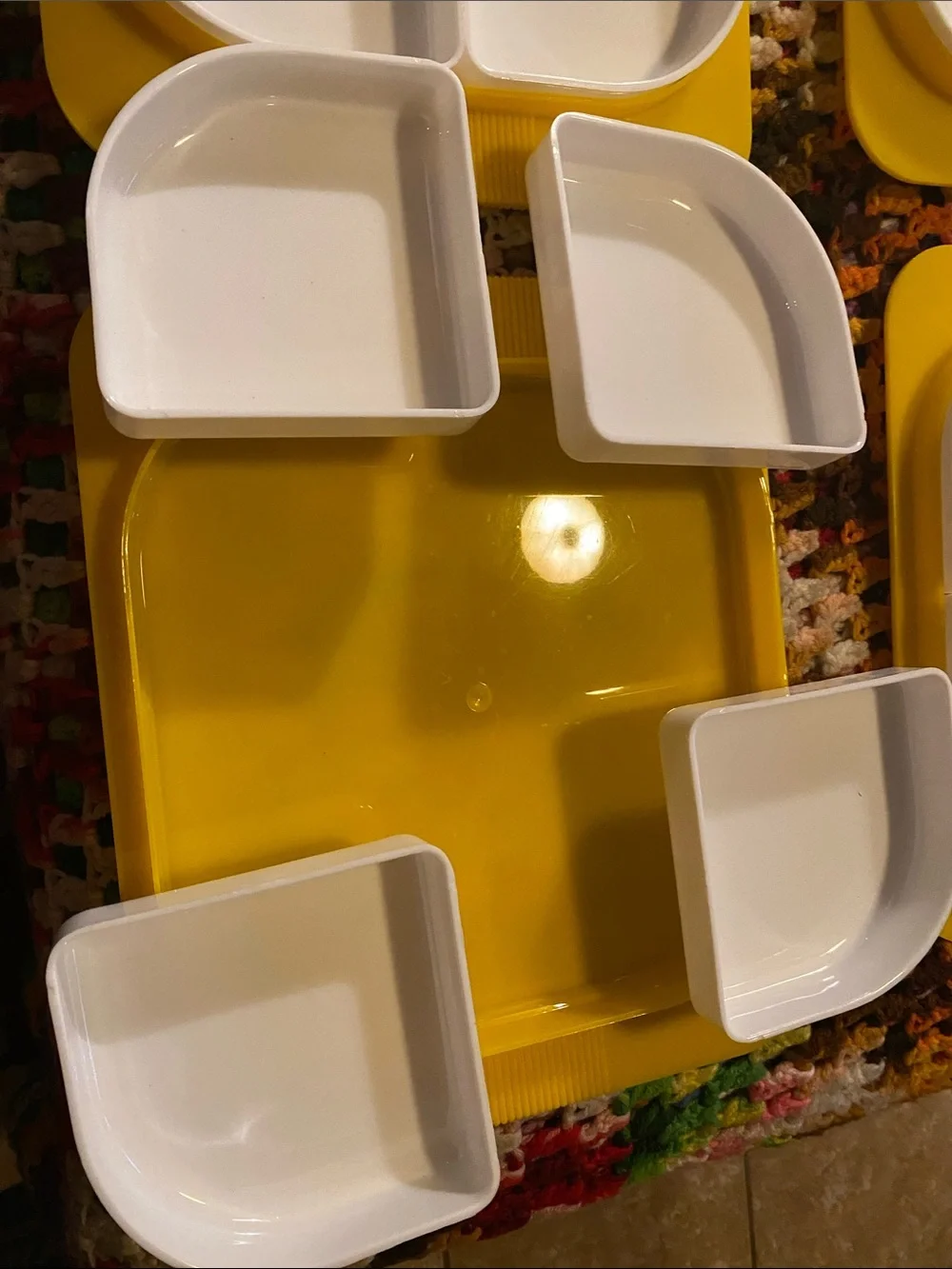 Vintage Yellow and White Removable Sectioned Serving Trays - Set of 4